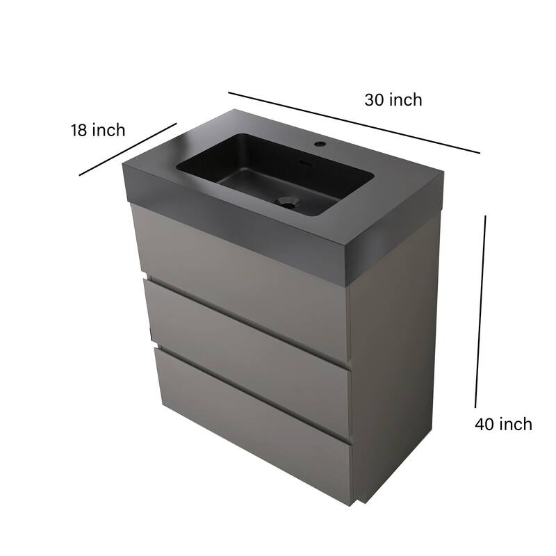 Freestanding Bathroom Vanity with Black Solid Surface Top