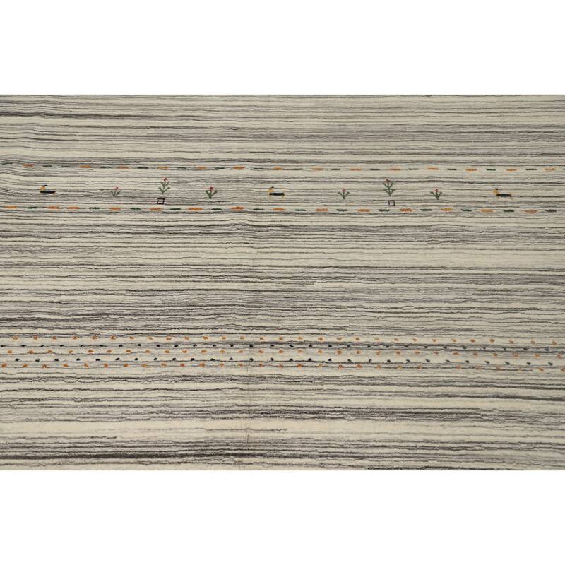Hand Knotted Oriental 100% Wool Carpet Tribal Animal Pictorial Beige & Ivories Gabbeh Area Rug - 9' 10'' X 10' 0''