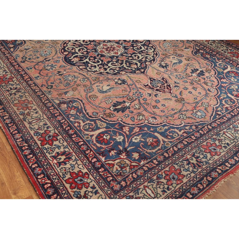 Hand Knotted Oriental 100% Wool Carpet Traditional Floral Pink Tabriz Area Rug - 11' 0'' X 8' 0''