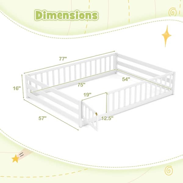 dimension image slide 3 of 6, Costway Full Size Floor Bed with Full Length Safety Guardrails & Door