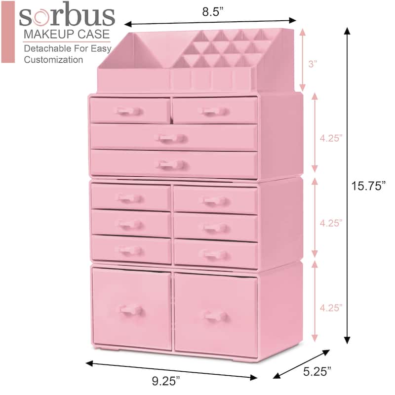 Sorbus Large Makeup Organizer and Storage for Vanity - 9.25" L x 5.25" W x 15.75" H