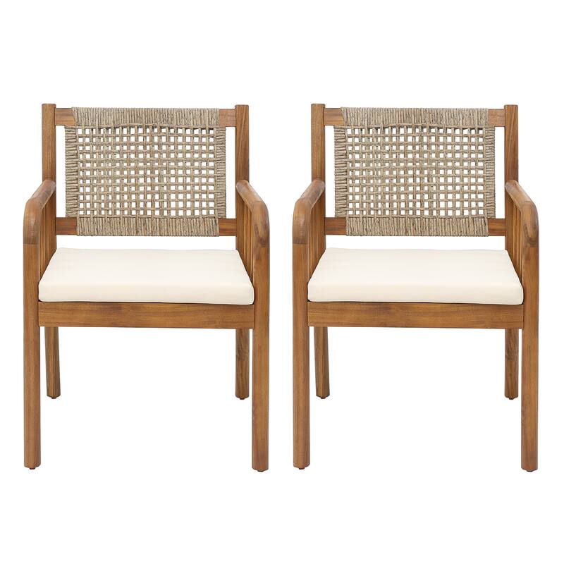 Christopher Knight Home - Porto Modern Outdoor Acacia Wood and Rattan Dining Chair Set with Water-Repellent Cushions