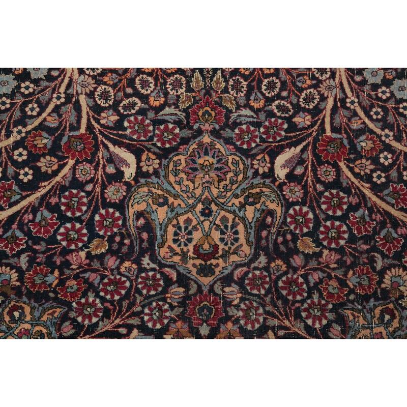 Hand Knotted Oriental 100% Wool Carpet Traditional Floral Navy Blue & Blues Kerman Area Rug - 16' 3'' X 11' 10''