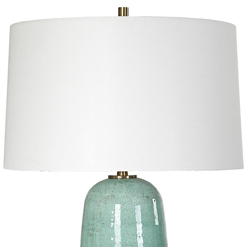 Crackled Ceramic Table Lamp with Tapered Drum Shade - 30.25" - Teal Green