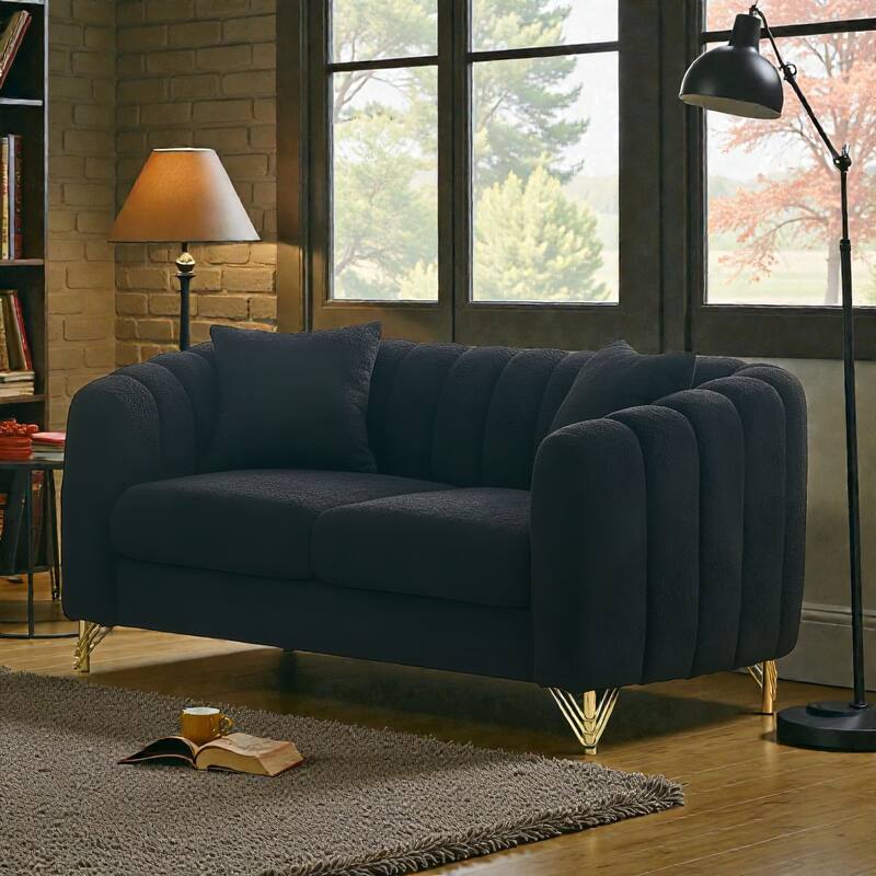 63" Chenille Loveseat Sofa, Modern Tufted 2-Seater Couch with Gold Metal Legs, Deep Plush Living Room Sofa for Apartments