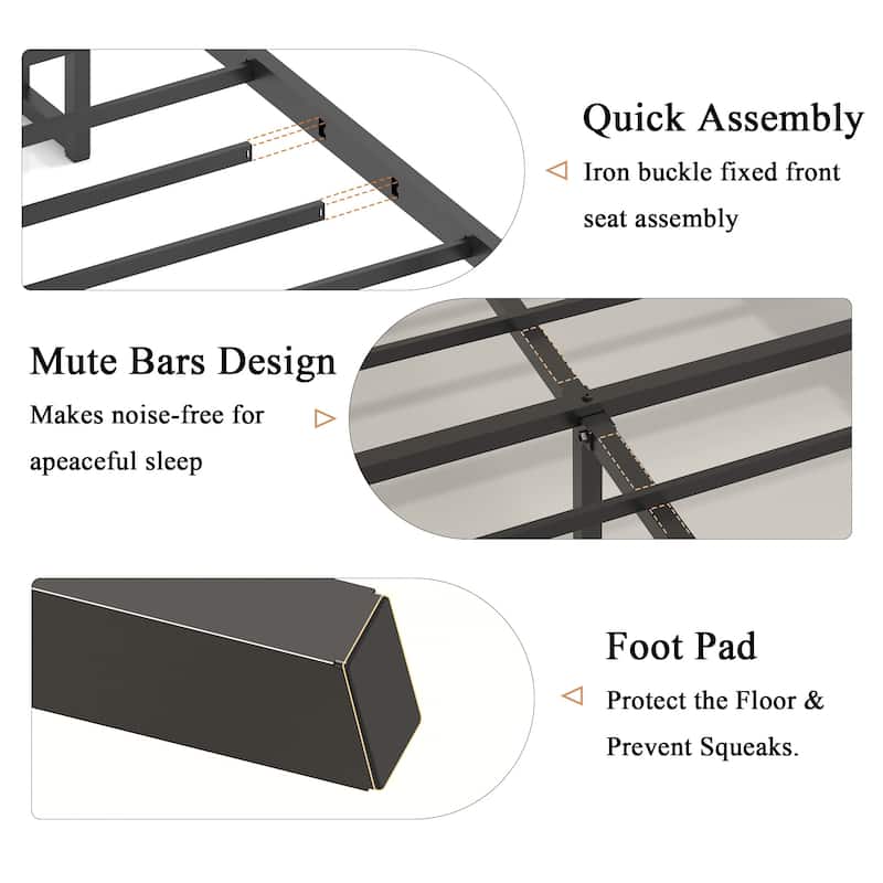 Wood Platform Bed with Storage and 2 USB,No Noise