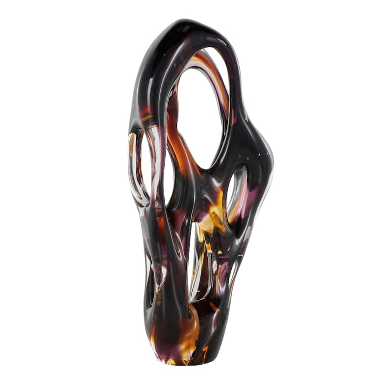 Black Glass Ombre Cutout Abstract Decorative Sculpture with Amber Accents