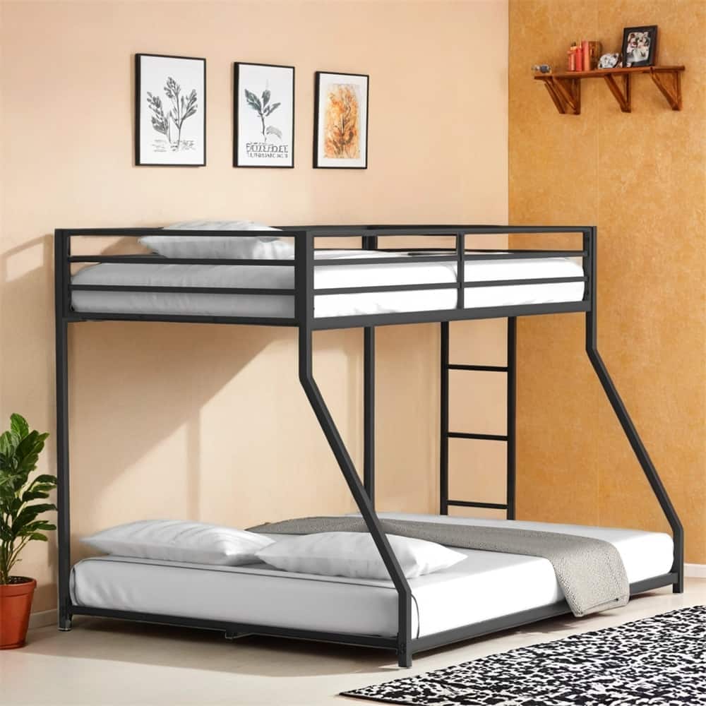 Sturdy Twin over Full Bunk Bed Metal for Kids,with Ladder & Guardrails