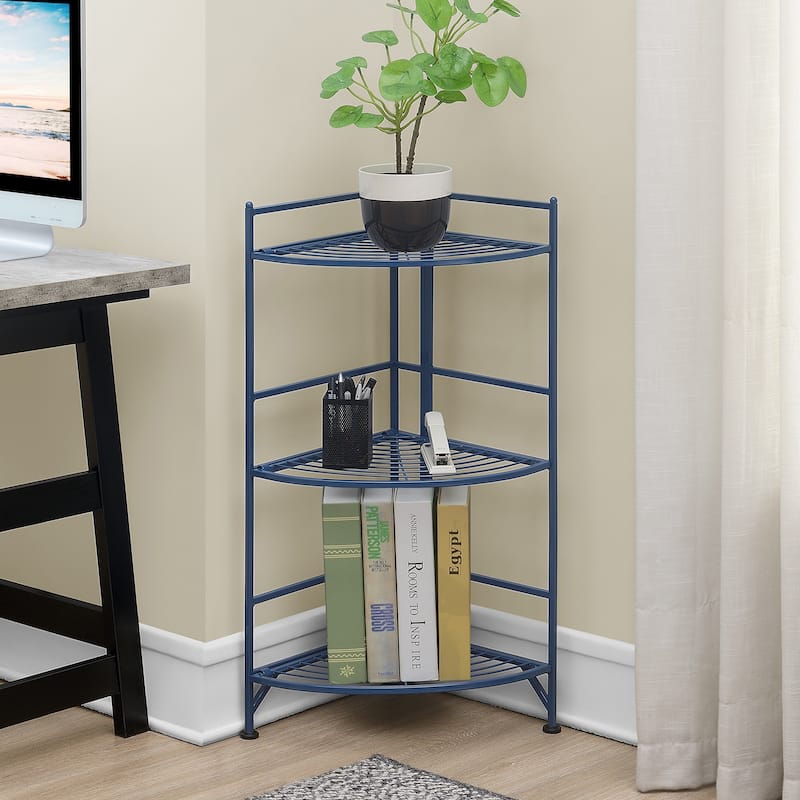 Convenience Concepts Xtra Storage 3 Tier Folding Metal Corner Shelf - Cobalt Blue
