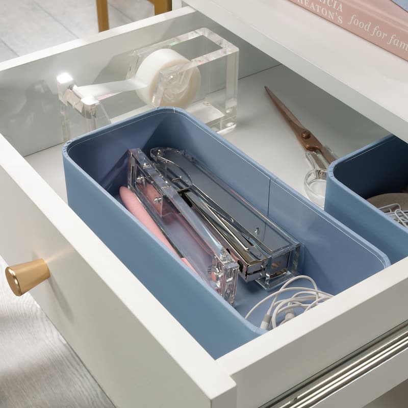 Wood L-Shaped Desk with Glass Top, White
