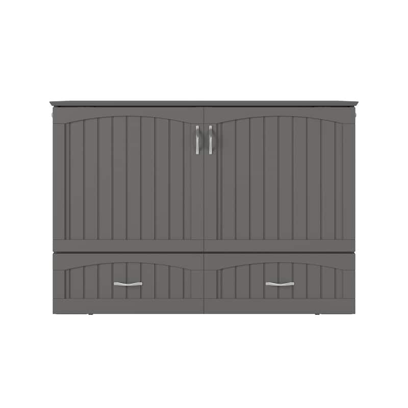Murphy Bed Chest Full Size - Memory Foam Mattress & USB Charging - Grey Compact Space Saver