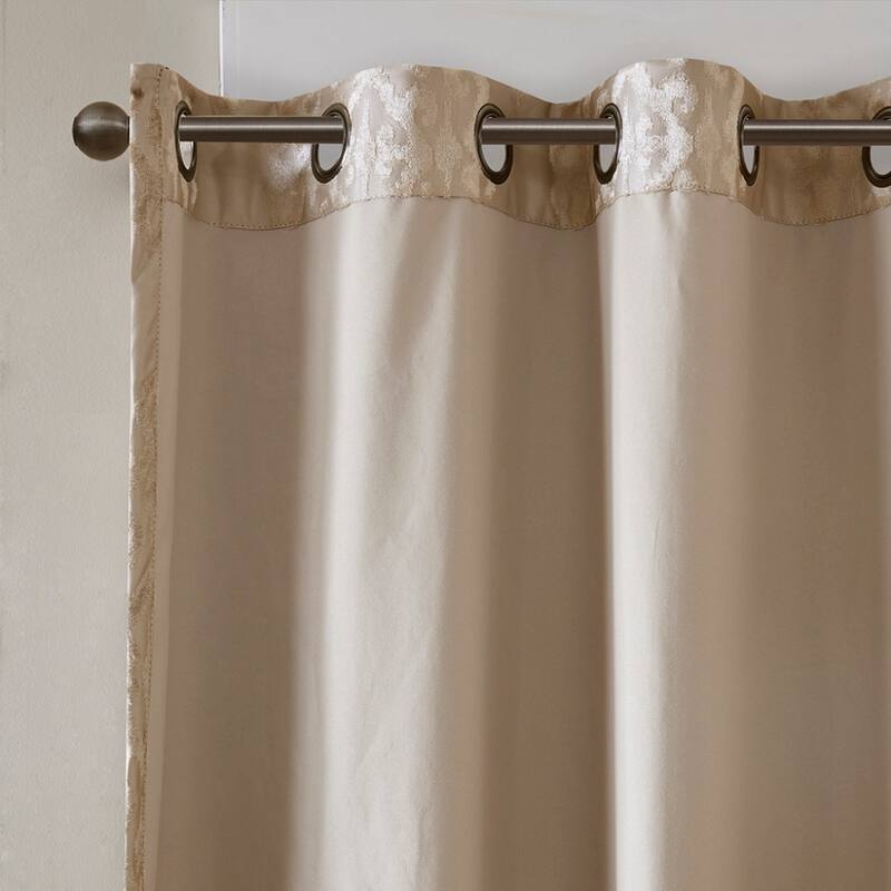 Knitted Jacquard Damask Total Blackout Grommet Top Curtain Panel