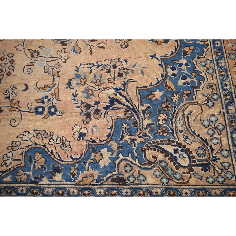 Traditional Mashad Vintage Persian Area Rug Hand-Knotted Wool Carpet - 9'6" x 12'6"