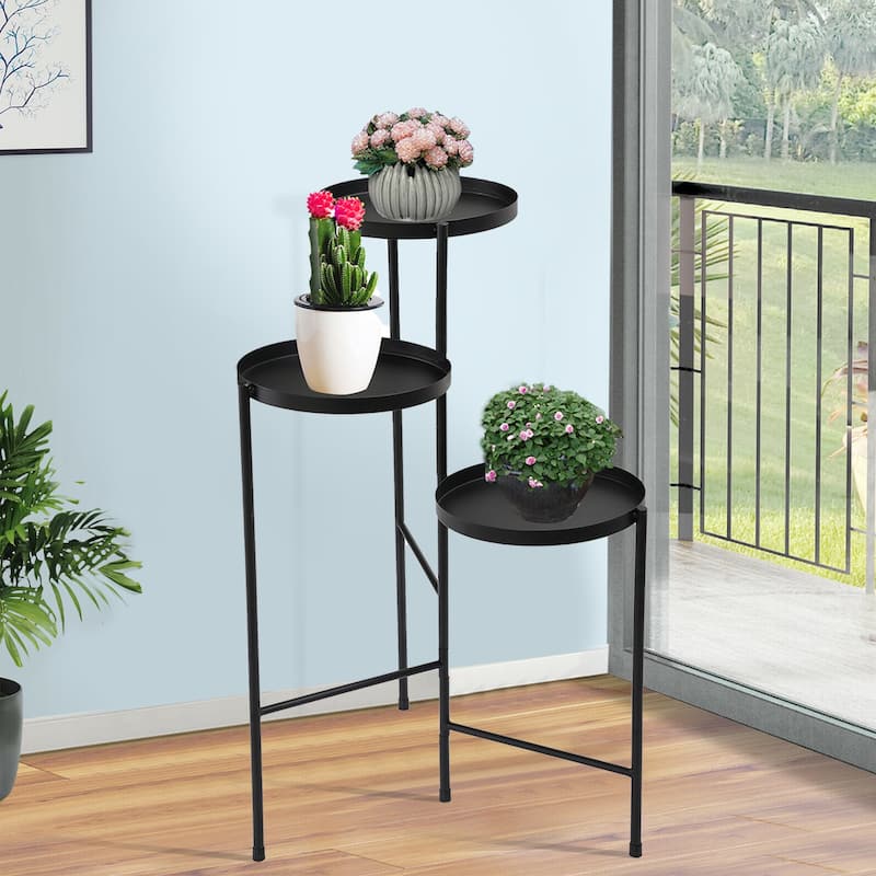 3 Tier Folding Metal Plant Stand.,Black