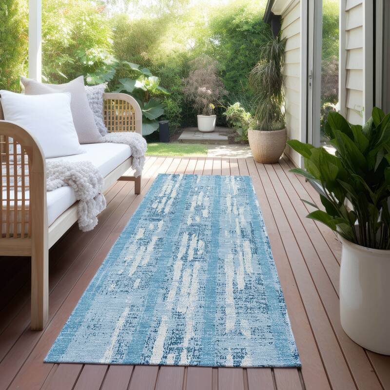 Machine Washable Indoor/ Outdoor Chantille Ombre Stripe Rug - Sky - 2'3" x 7'6"
