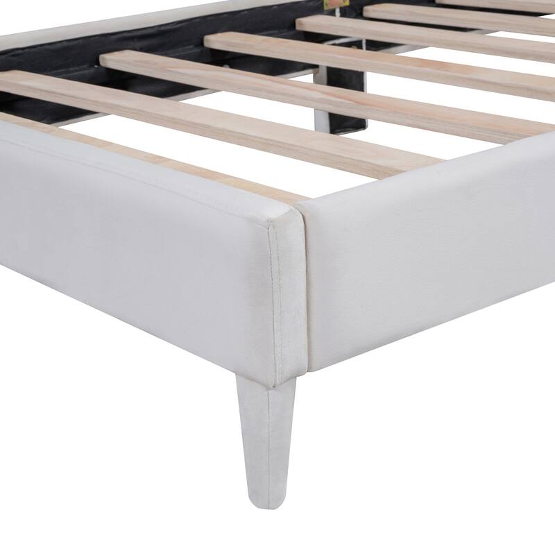 Cloud-Shape Twin/Full Velvet Platform Bed with Headboard, Sturdy MDF Frame, No Box Spring Required, for Modern Bedrooms