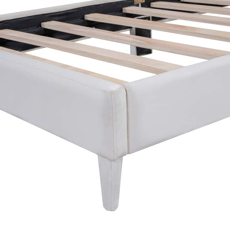 Upholstered Cloud-Shape Bed ,Velvet Platform Bed with Headboard