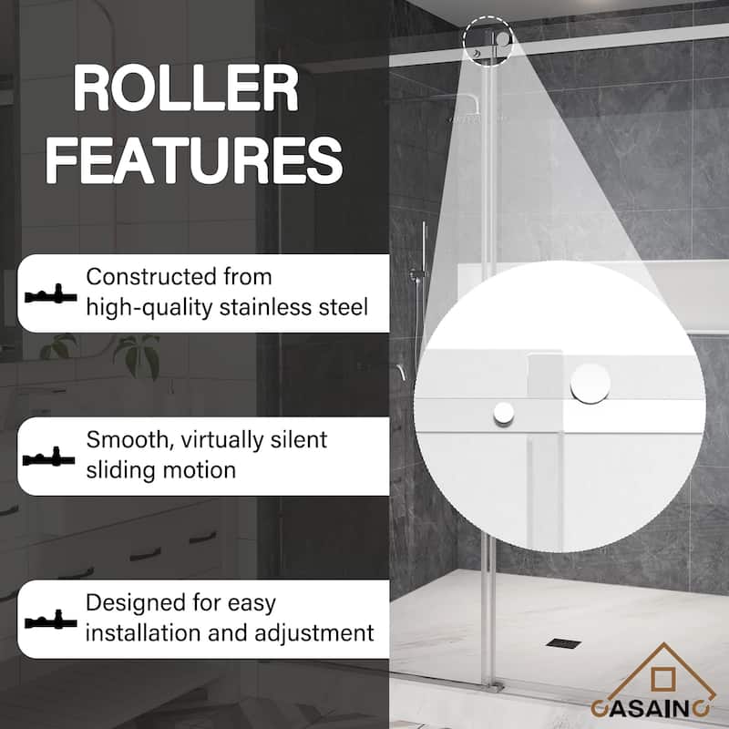 CASAINC 48"/60"W x 76" Sliding Frameless Shower Door with SGCC certification