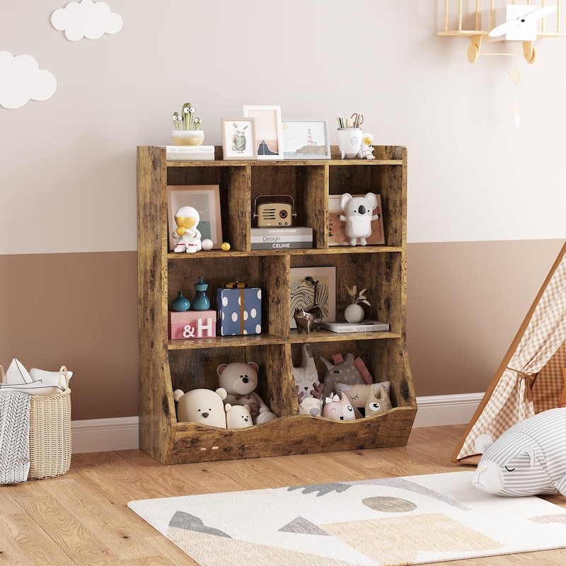 Toy Storage Cabinet Multi Shelf Bookcase for Kid's Bedroom - 11.8"D x 36"W x 42.5"H