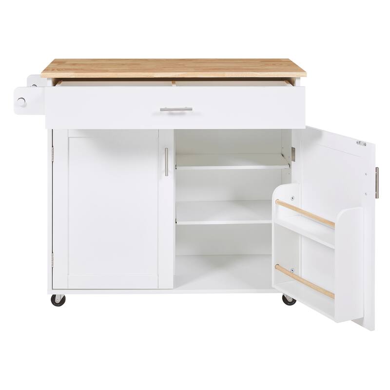 Rolling Kitchen Island with Divider and Internal Storage Rack