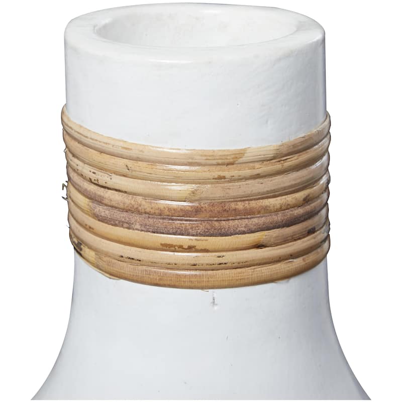 Ceramic Decorative Vase with Wrapped Rattan Detailing - White - Roche River Decor