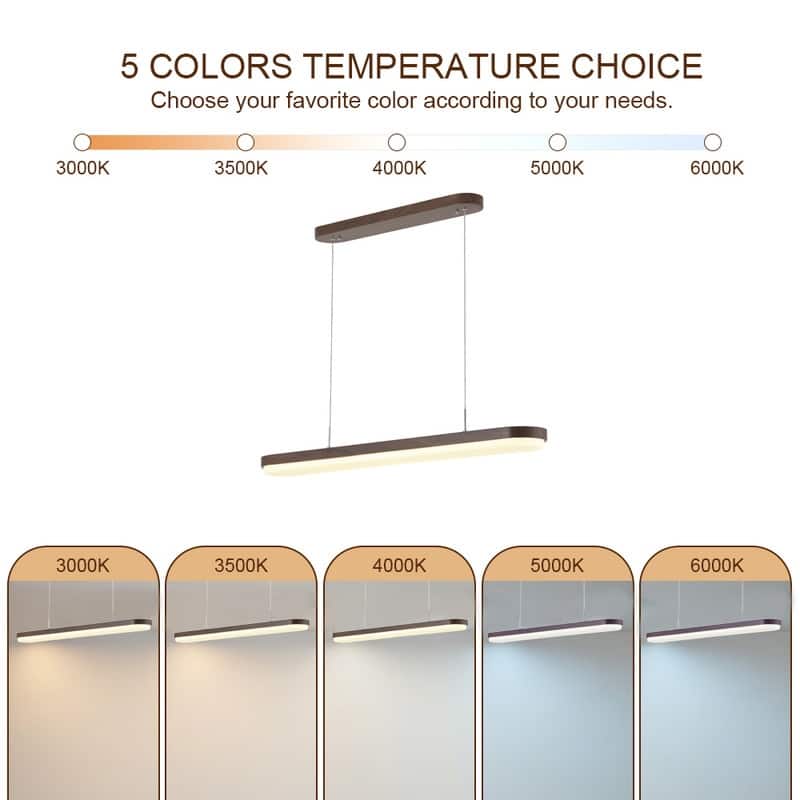 Modern Linear Pendant Light 38.5 Inch Walnut Wood Grain Iron Fixture with Milky White PVC Shade