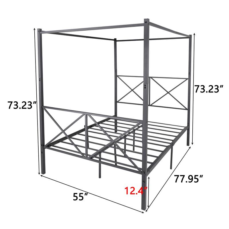 Full Size Metal Canopy Bed Frame with X Shaped Frame
