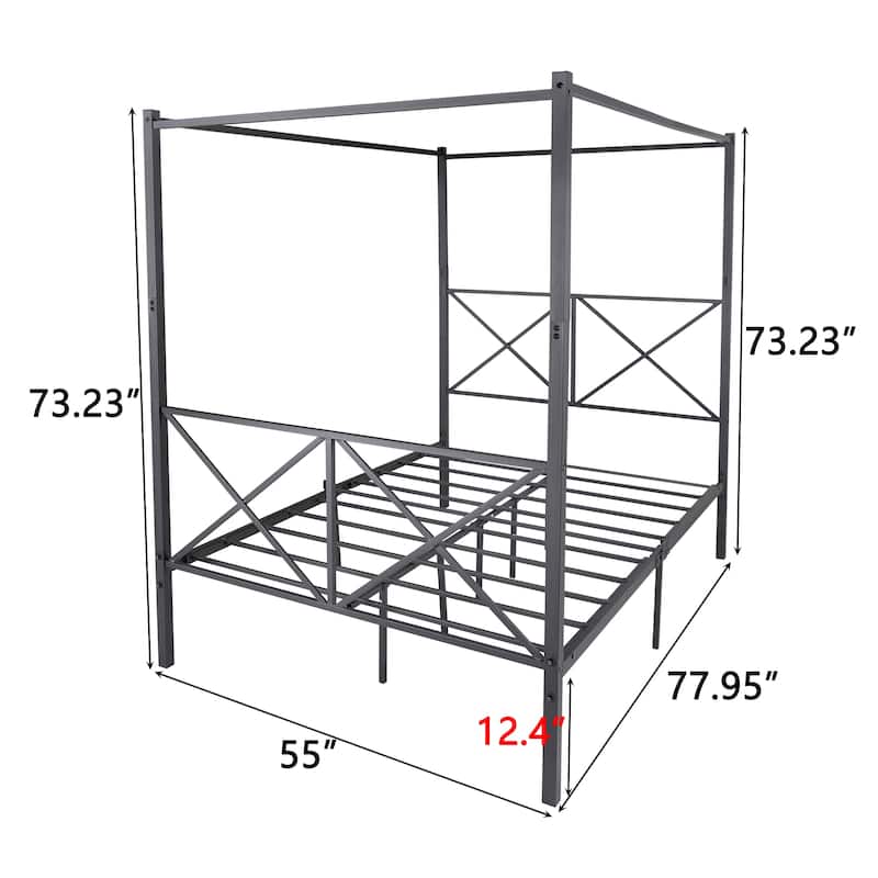 Metal Canopy Bed Frame, Platform Bed Frame with X Shaped Frame