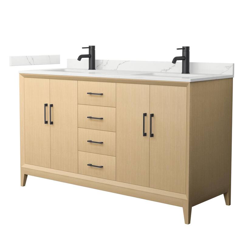 Wyndham Collection WCH7575-60D-QTZ-UNSMXX Janna 60" Free Standing - White Oak / Giotto Quartz Top / Matte Black