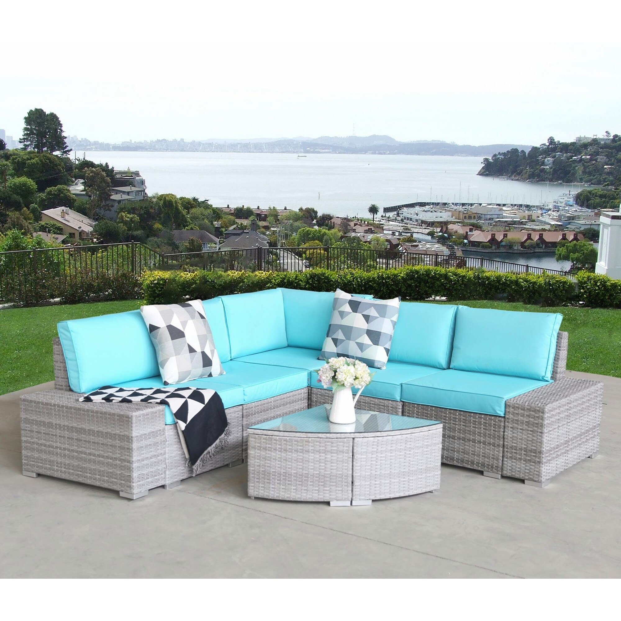 Shop Merax 6 Piece Rattan Sectional Seating Group With Cushions Overstock 31095484
