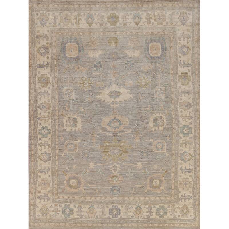 Hand Knotted Oriental 100% Wool Carpet Transitional All-Over Greys & Charcoal Oushak Area Rug - 9' 9'' X 8' 1''