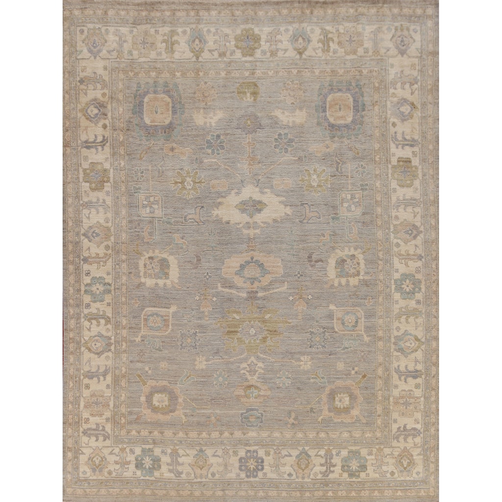 Hand Knotted Oriental 100% Wool Carpet Transitional All-Over Greys & Charcoal Oushak Area Rug - 9' 9'' X 8' 1''