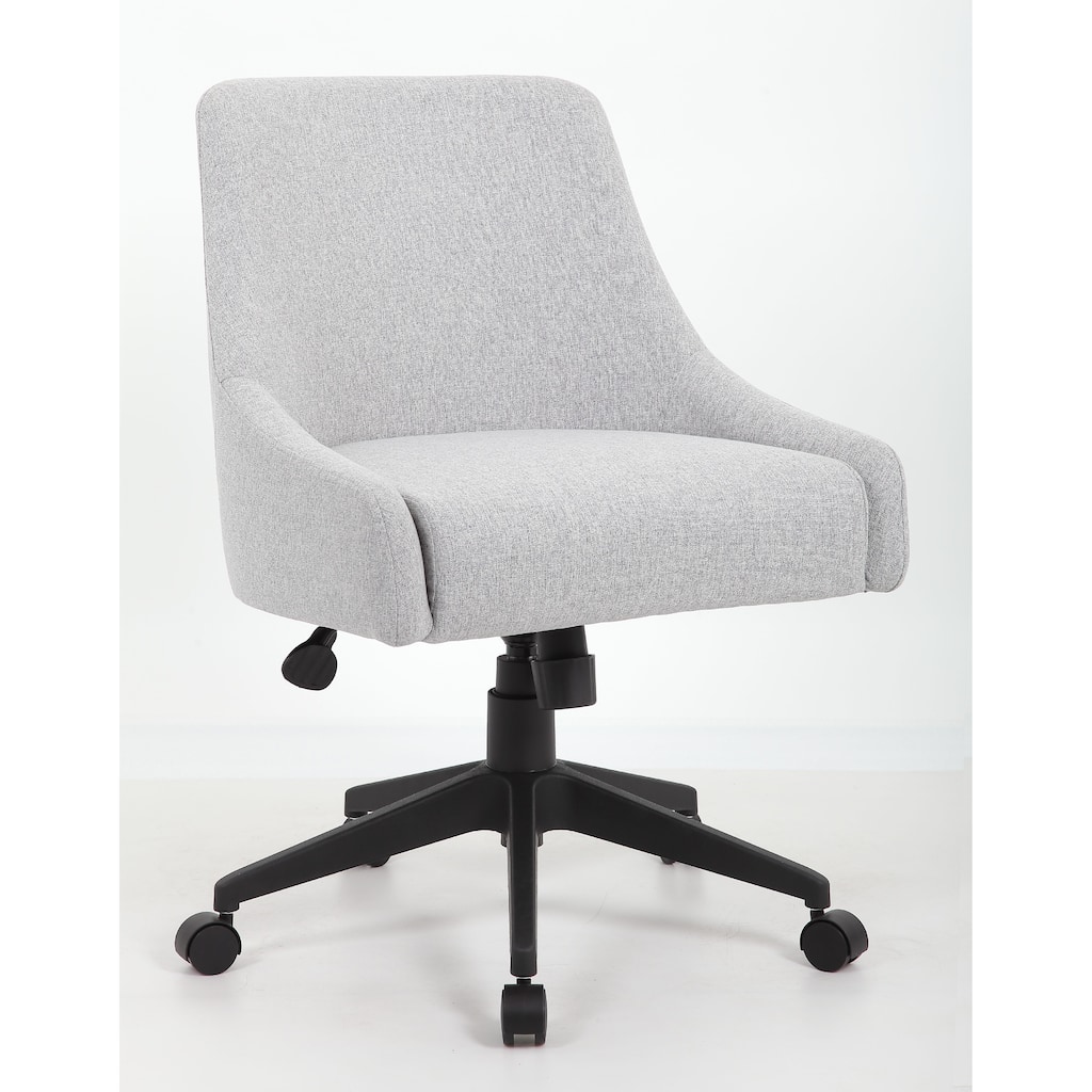 Boki Swivel Desk Chair, Light Gray Poly-Linen, Padded Curved Back