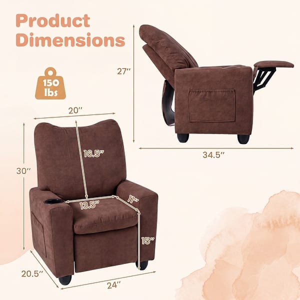 dimension image slide 0 of 2, Costway Kids Recliner with Adjustable Backrest Footrest Cup Holder