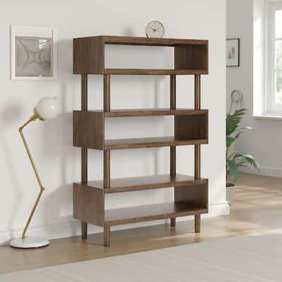 Anny Bookcase, 3 Stacked Open Shelves, Classic Brown Wood 62 Inch