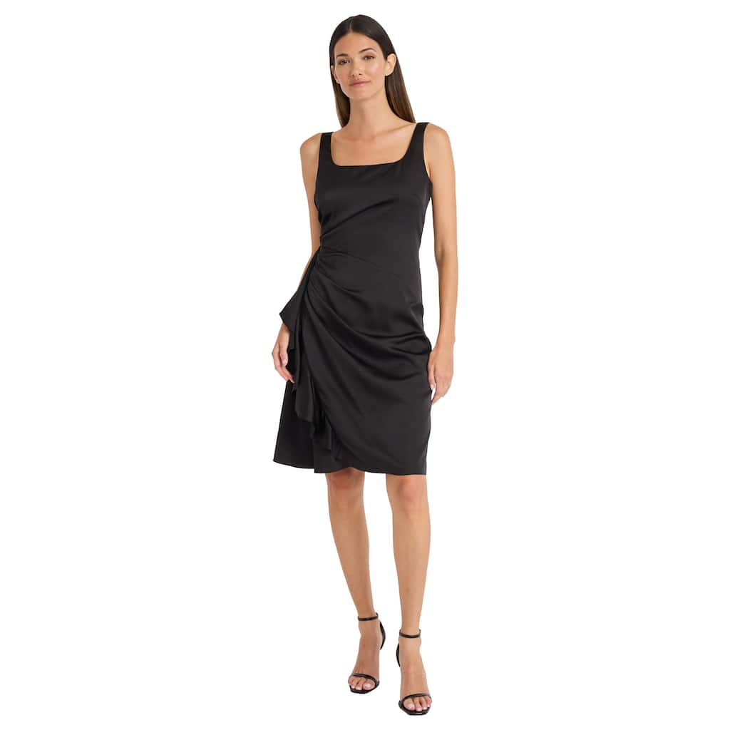 Square Neck Sleeveless Sheath Dress With Side Ruffle And Side Zipper