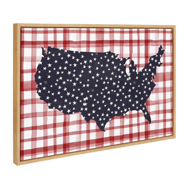 Kate and Laurel Sylvie Gingham USA Framed Canvas by Sara Berrenson - 23x33 - Natural