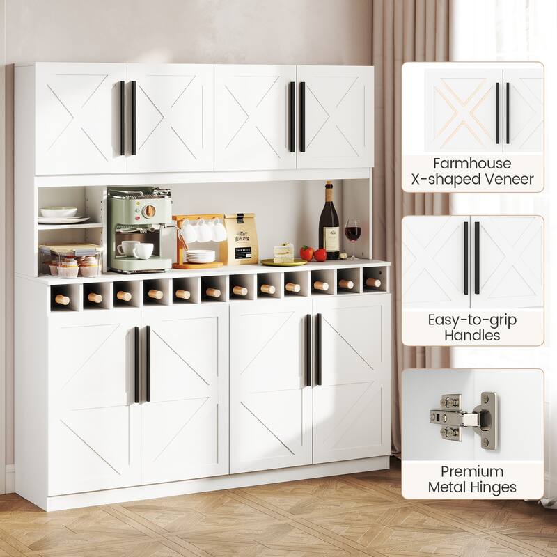 Gymax 63'' Wide Kitchen Buffet Hutch w/4 Cabinets 2 Open Shelves &