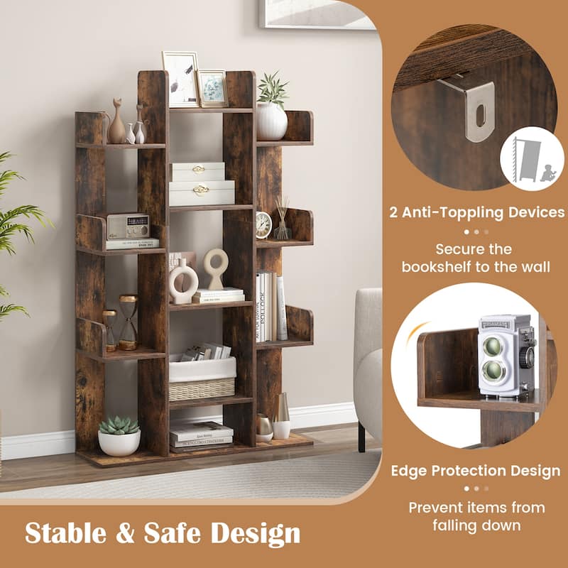 2 PCS Bookshelf Tree-Shaped Bookcase w/Storage Shelf