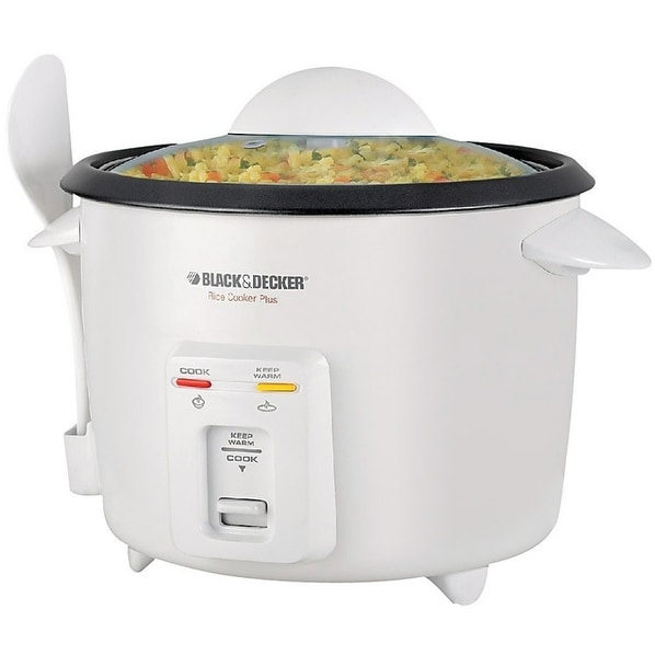 BLACK+DECKER Rice Cooker 6-Cup (Cooked) with Steaming Basket, Removable  Non-Stick Bowl, White