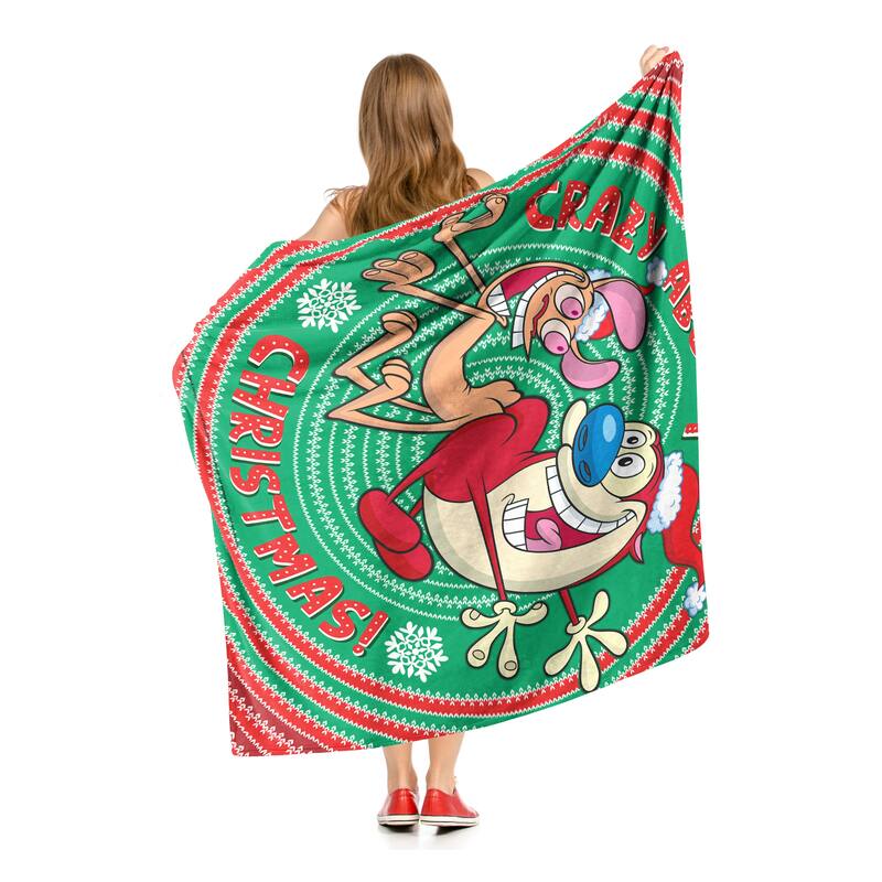 Nickelodeon Nick Rewind Ren and Stimpy Crazy about Christmas Silk Touch Throw Blanket