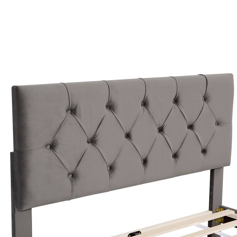 Storage Bed Velvet Upholstered Platform Bed with a Big Drawer