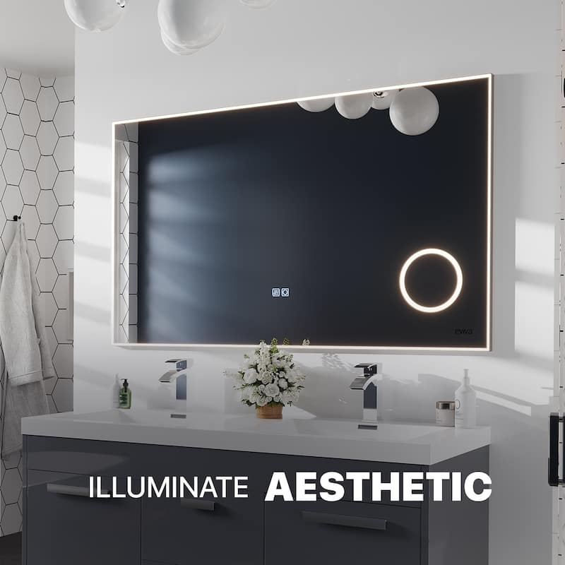 Eviva Illuminate 42" x 30" Rectangular Chrome Aluminum Framed Mirror