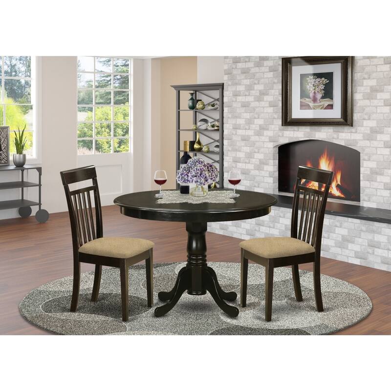 HomeStock 3-Piece Round Cappuccino Finish Solid Wood Top Dining Table with 2 Chairs