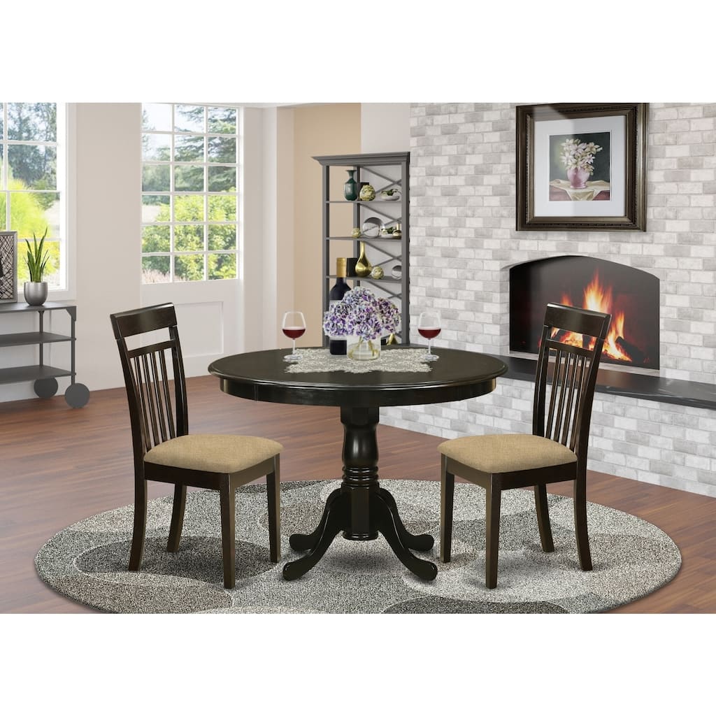HomeStock 3-Piece Round Cappuccino Finish Solid Wood Top Dining Table with 2 Chairs