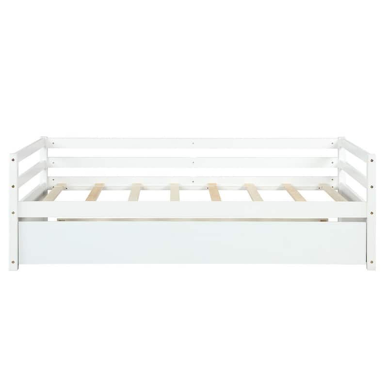 Costway Twin Size Trundle Daybed Wooden Slat Support Mattress Platform