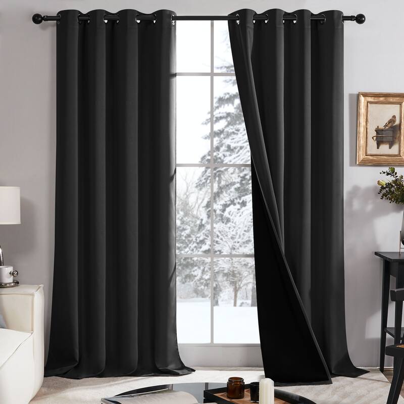 Deconovo 100 Percent Blackout with Liner Grommet Curtain (2 Panel) - W52 x L45 - Black