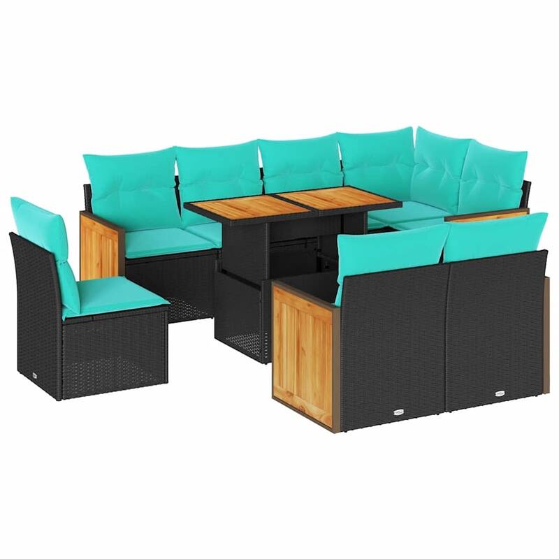 vidaXL Patio Sofa Set with Cushions Outdoor Furniture 9 Piece Poly Rattan