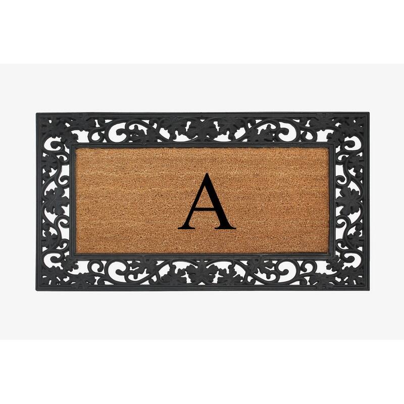 A1HC Rubber and Coir Dirt Trapper Heavy Weight Large Monogrammed Doormat 23"X38", Black - A