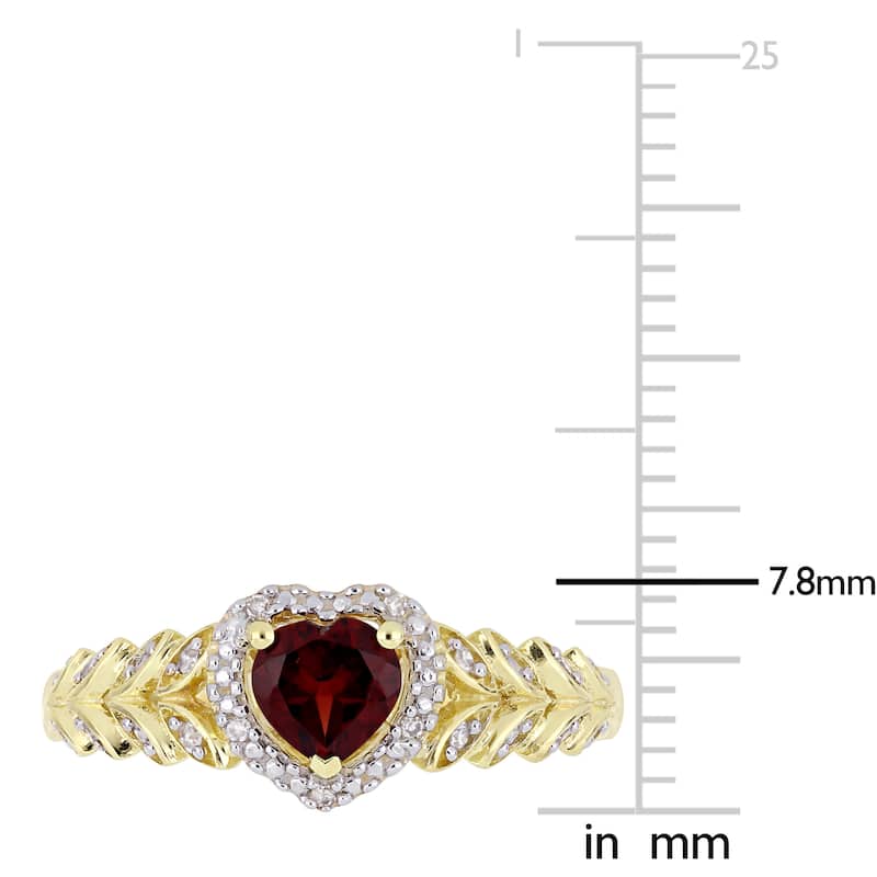 Miadora 10k Yellow Gold Garnet and Diamond Heart Halo Ring